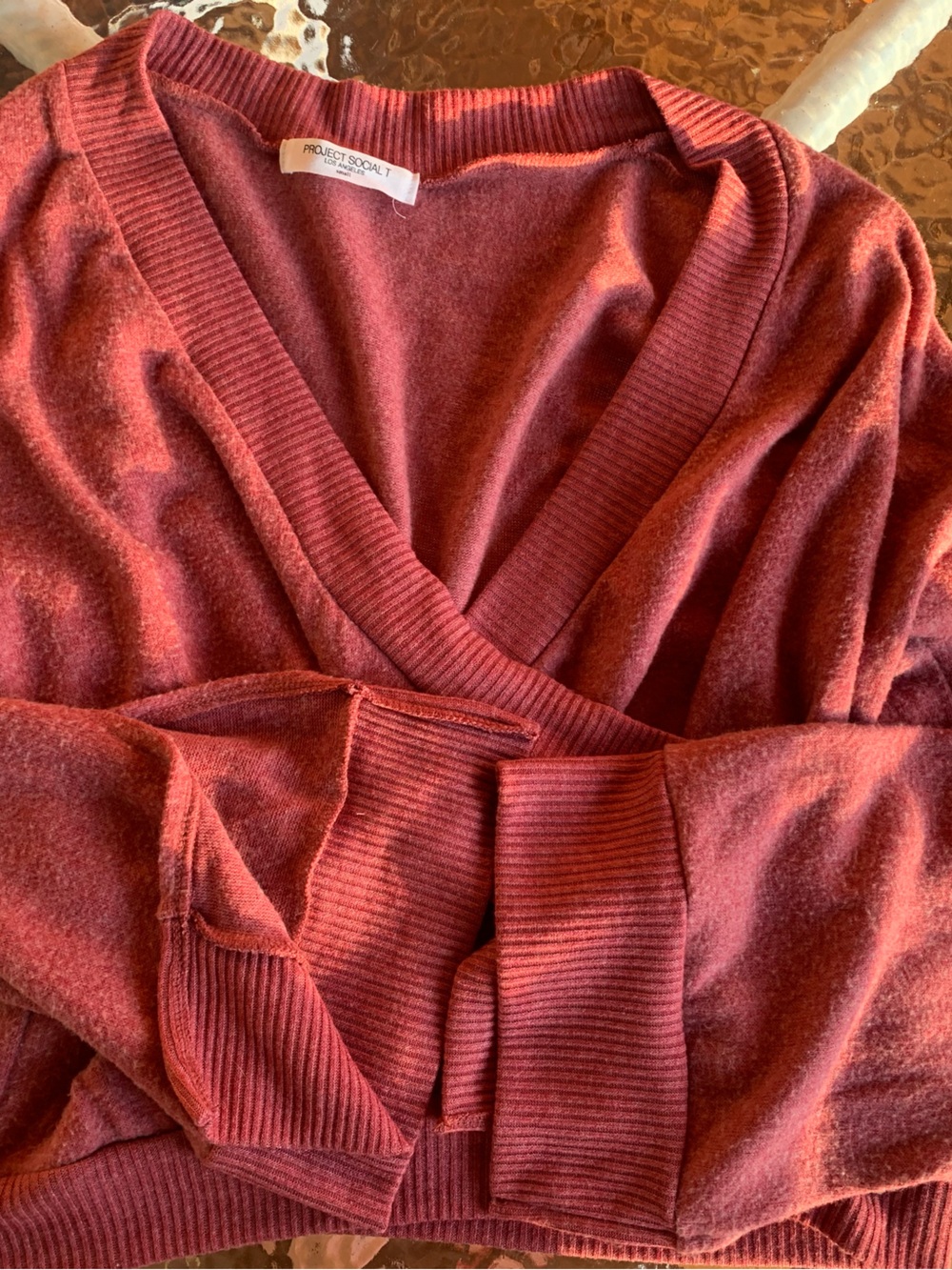 Project Social T Rust Red V-Neck Pullover Sweater style 5553-LA